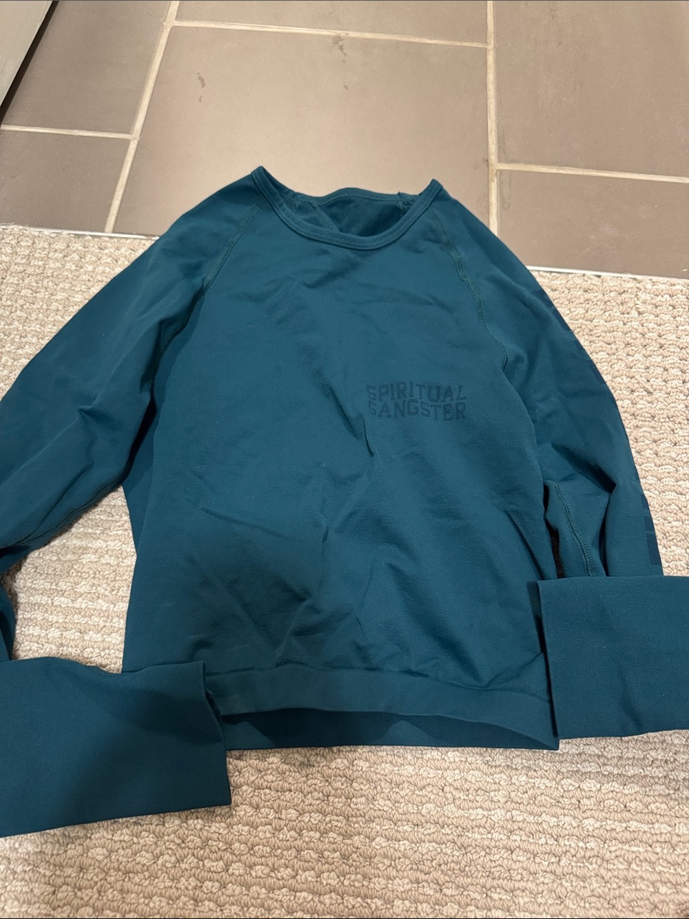 Spiritual Gangster womens Crewneck croptop with open back in Teal Blue